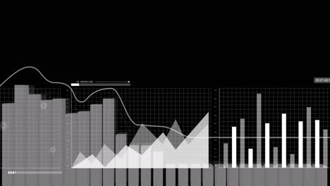 Animation-of-statistics-and-data-processing-over-black-background