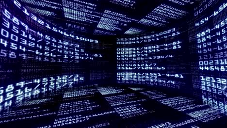 sala de códigos, concepto de tecnología, renderización, animación, fondo, números de bucle