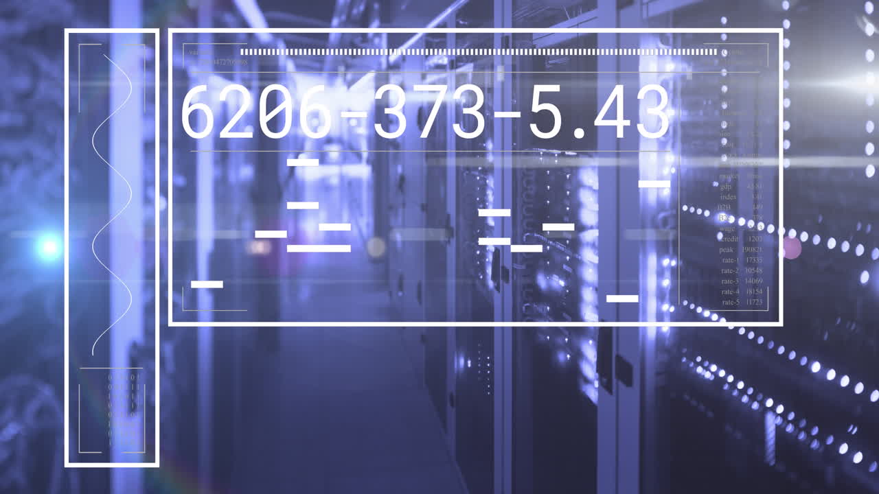 서버  위의 렌즈 플레어와 함께 숫자와 선을 바꾸는 화면의 애니메이션