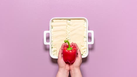 Proceso-De-Elaboración-De-Lasaña-De-Verduras,-Stop-Motion.-Preparación-De-La-Receta-De-Lasaña-Vegetariana