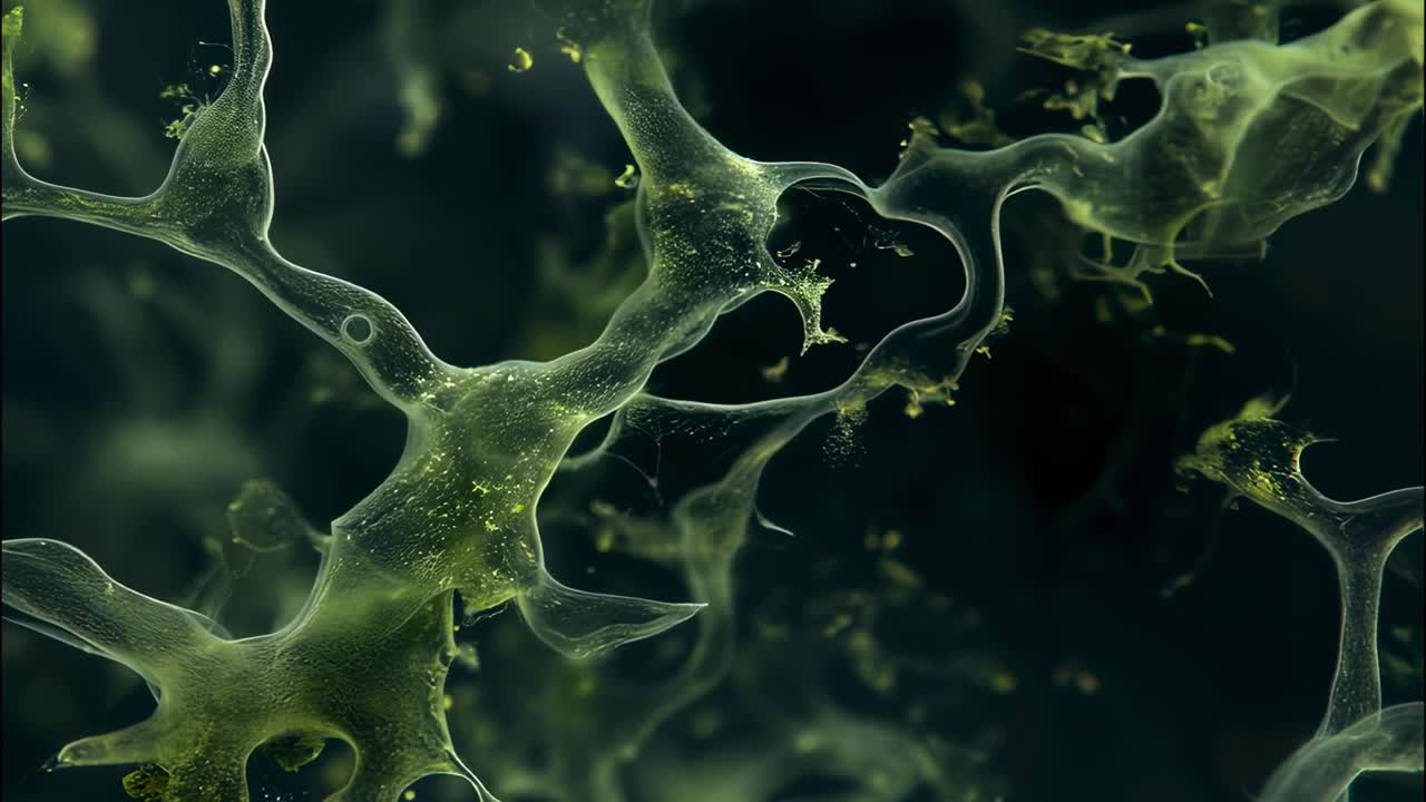 Microscopic view of desmids algae creating a complex and fascinating pattern, showcasing the intricate beauty of nature at a cellular level, ideal for scientific or educational projects