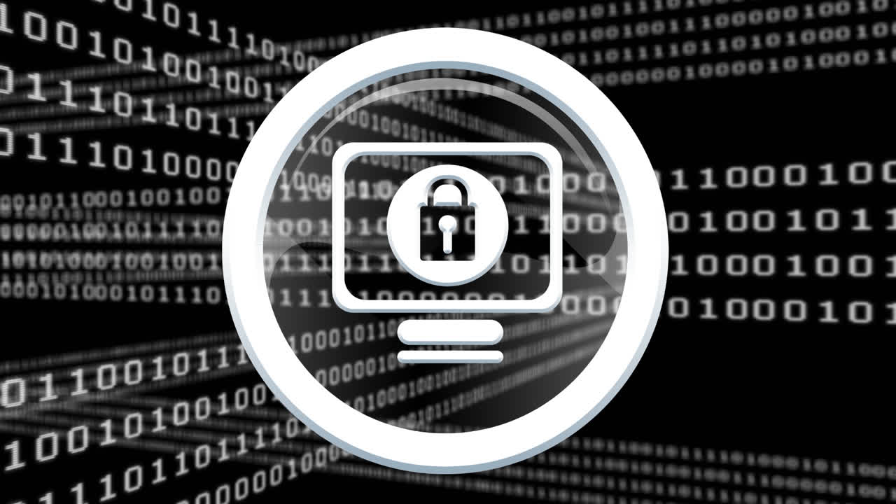 animación de codificación binaria y candado de seguridad en línea sobre fondo negro