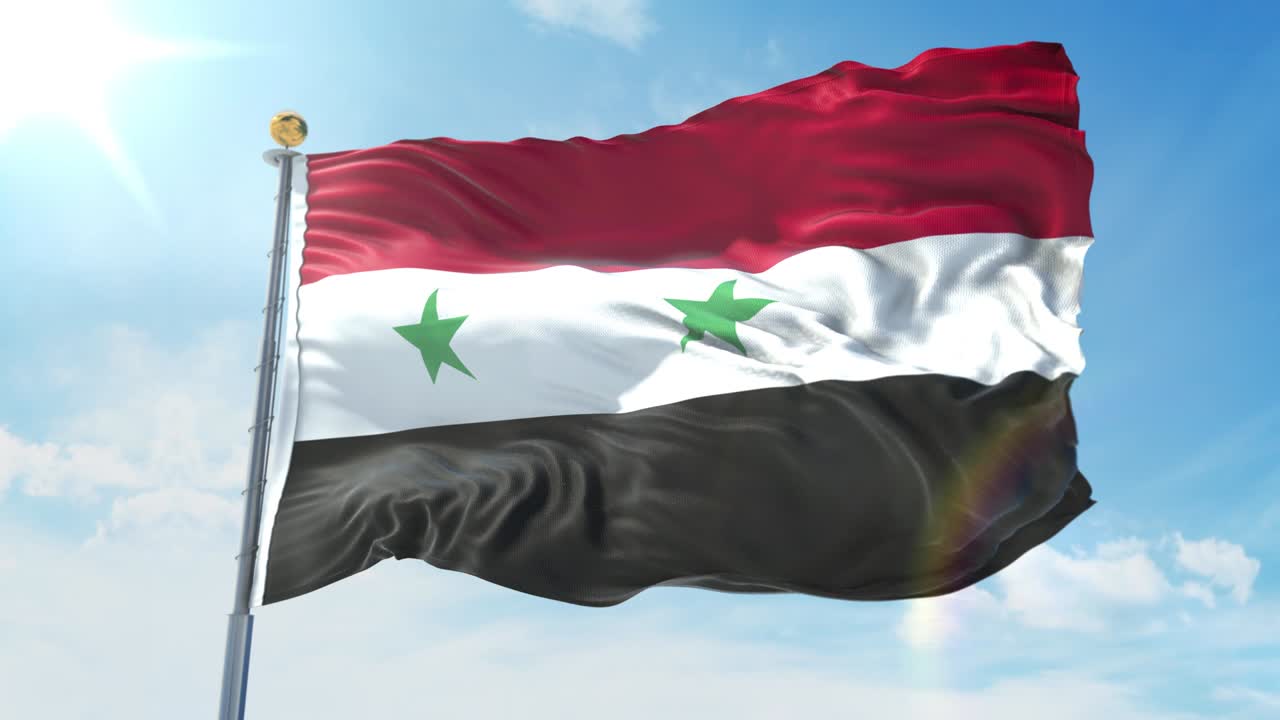 bandera de siria ondeando en el viento contra el cielo azul profundo. tema nacional, concepto internacional. render 3d bucle sin costuras 4k