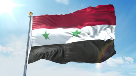 syria flag waving in the wind against deep blue sky. national theme, international concept. 3d render seamless loop 4k