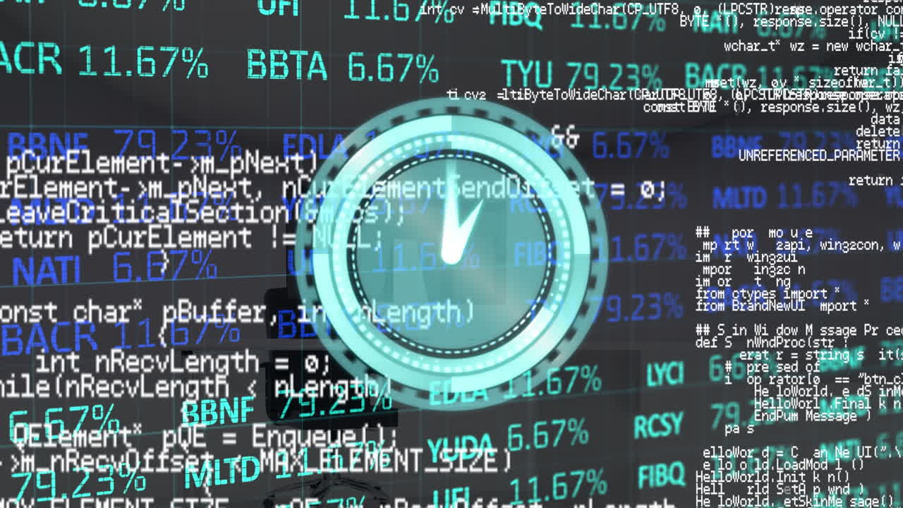 Animation of data processing and clock moving over office