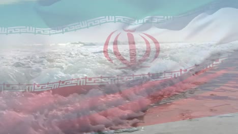 animación de la bandera de irán ondeando sobre el mar soleado