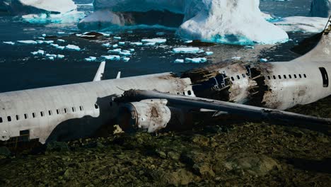 old broken plane on the beach of iceland