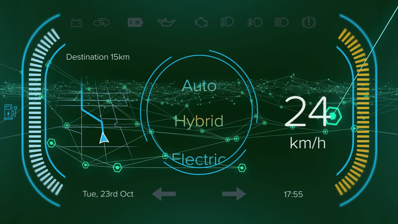 HUD reacting to throttle, rotating mode-ring showing rising-falling speed, indicating driving state