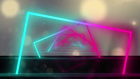 animation of moving colorful geometrical shapes over lights and geometrical background