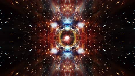 fondo abstracto girandot misterioso paisaje cósmico, portal de realidad virtual, espacio exterior. 4k 3d bucle sin fisuras. hipnótico campo de estrellas caleidoscopio fondo para vj dj bucle, título, transición.