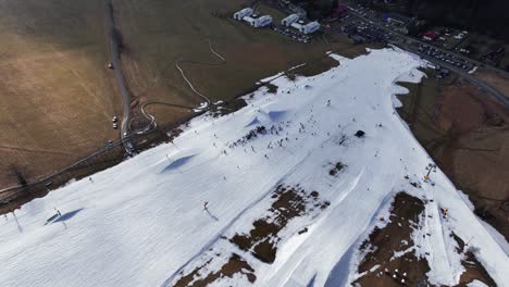 aerial view over dolni morava municipality snowy mountain skiing track slope