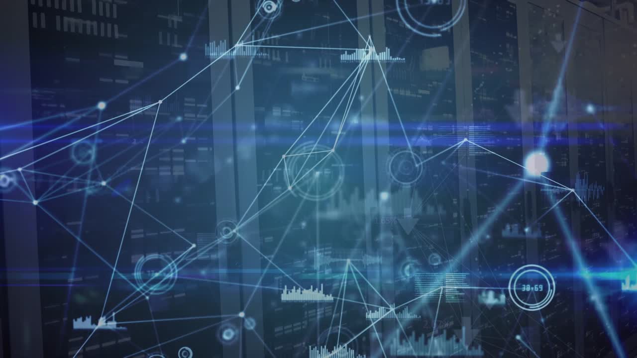Animation of network of connections and data over servers