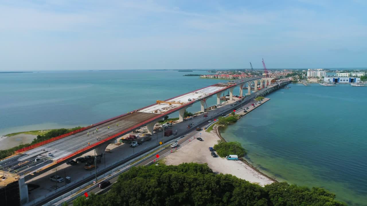 Panning shot of a bridge construction site