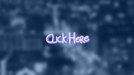 animación de clic aquí texto con flechas sobre fuera de foco cityscape
