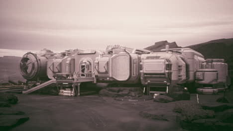 colonist base established on a distant planet with advanced habitation modules