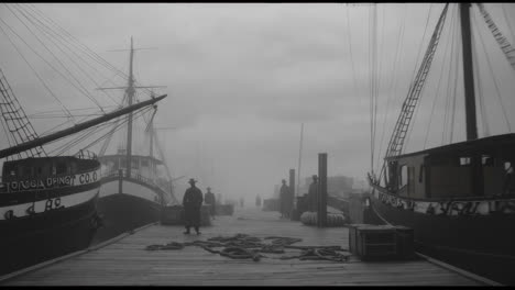 foggy harbor scene