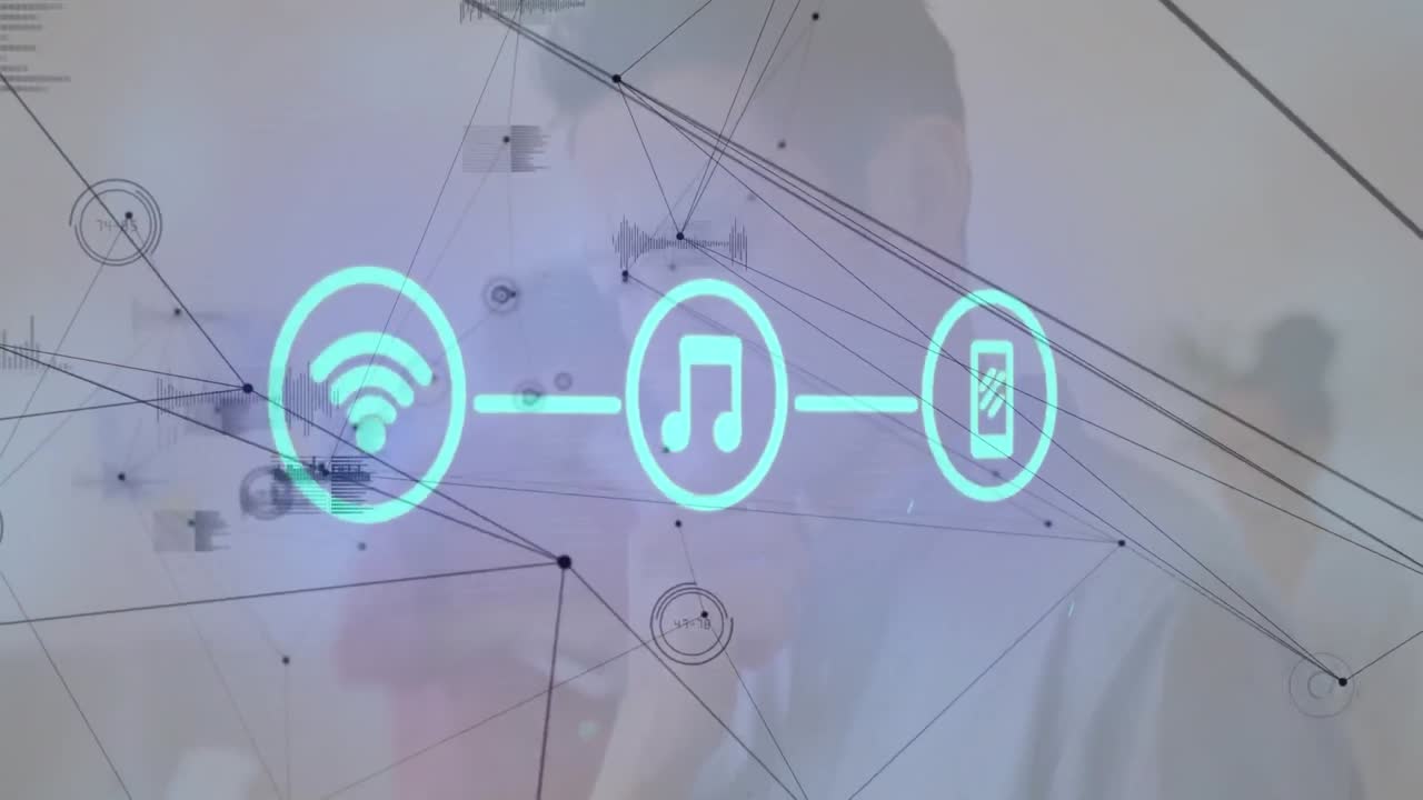 animación de empresarios e iconos a través de una red de conexiones