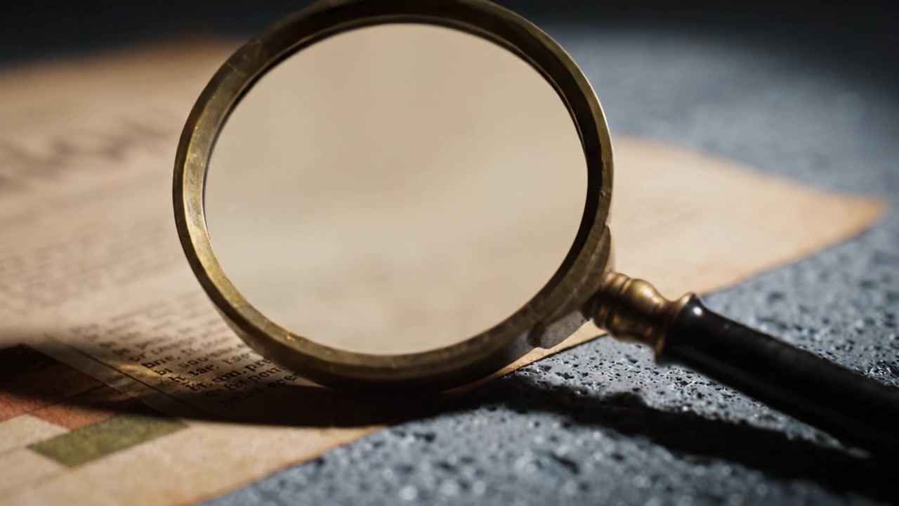 An Intricate Close-Up of a Magnifying Glass Resting on Vintage Paper, Highlighting the Textures and Details of Both Objects in a Soft, Dramatic Light