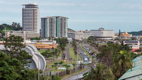 time lapse of traffic at the entrance of the noumea city, in sunny new caledonia