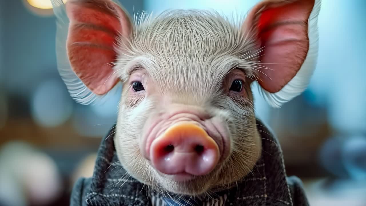 슈트와 타이를 입은 작은 돼지