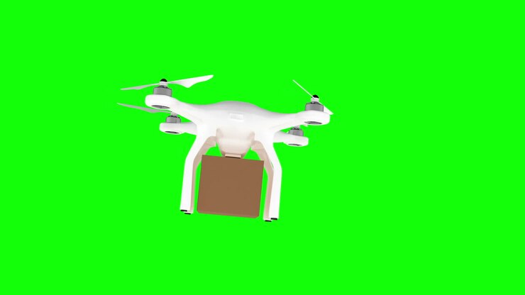 Digitally generated image of drone carrying cardboard box