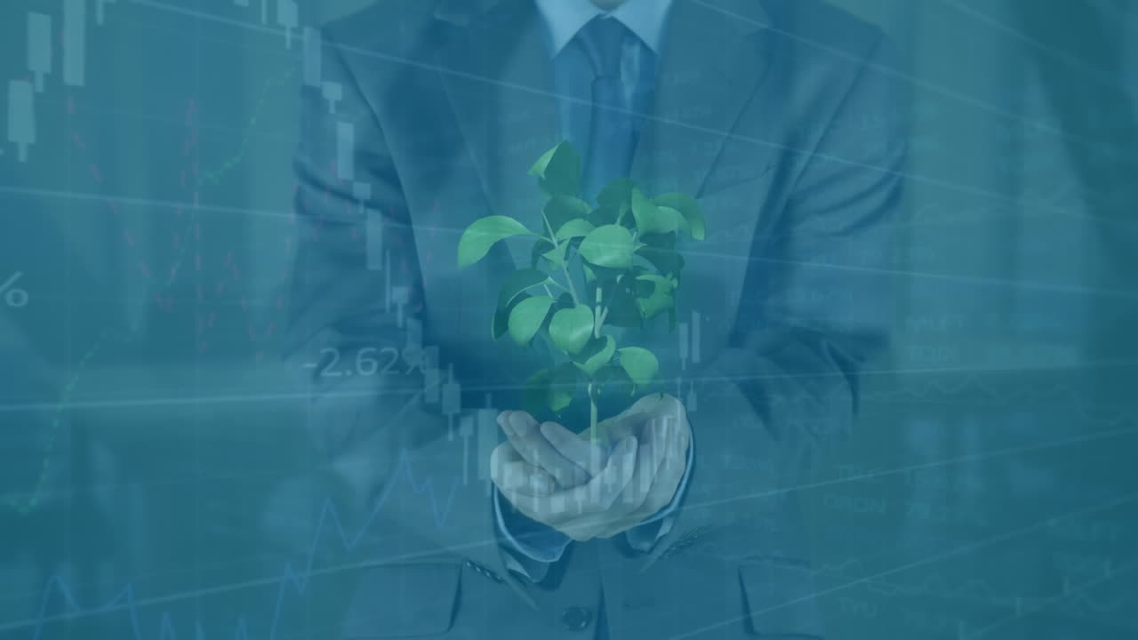 animación del procesamiento de datos sobre la planta de explotación de empresarios