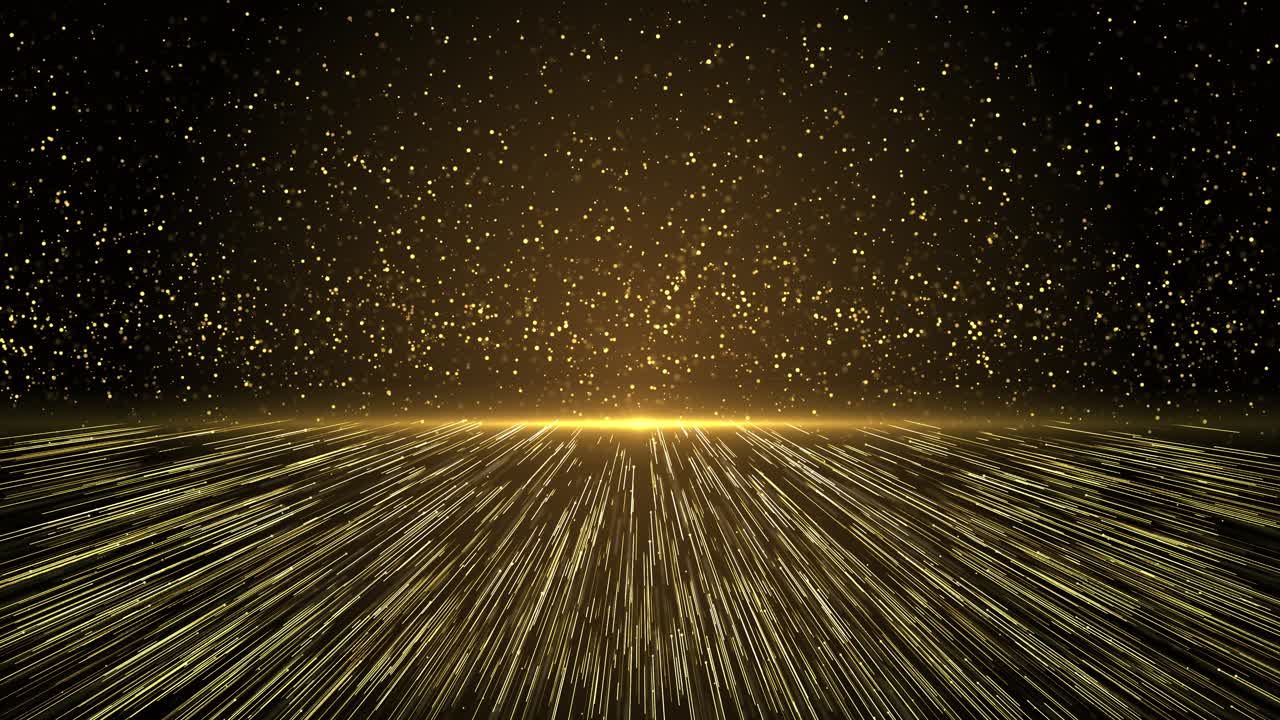 Abstract creative golden rays striped pattern loop shiny texture particles falling down awards stage
