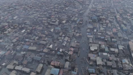 medium shot ariel view of a slum community in lagos nigeria