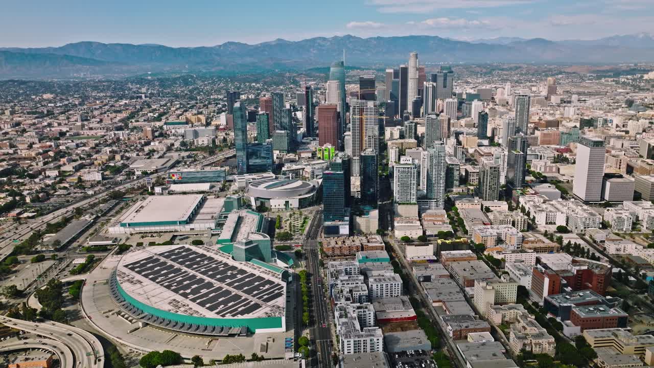 Downtown Los Angeles on blue sky sunny day in California