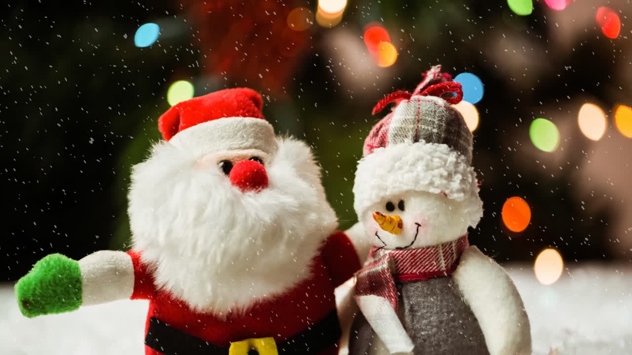 animación de navidad santa claus y el muñeco de nieve con nieve cayendo