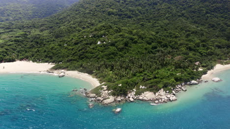 aerial drone view over tayrona national park in colombia, south america