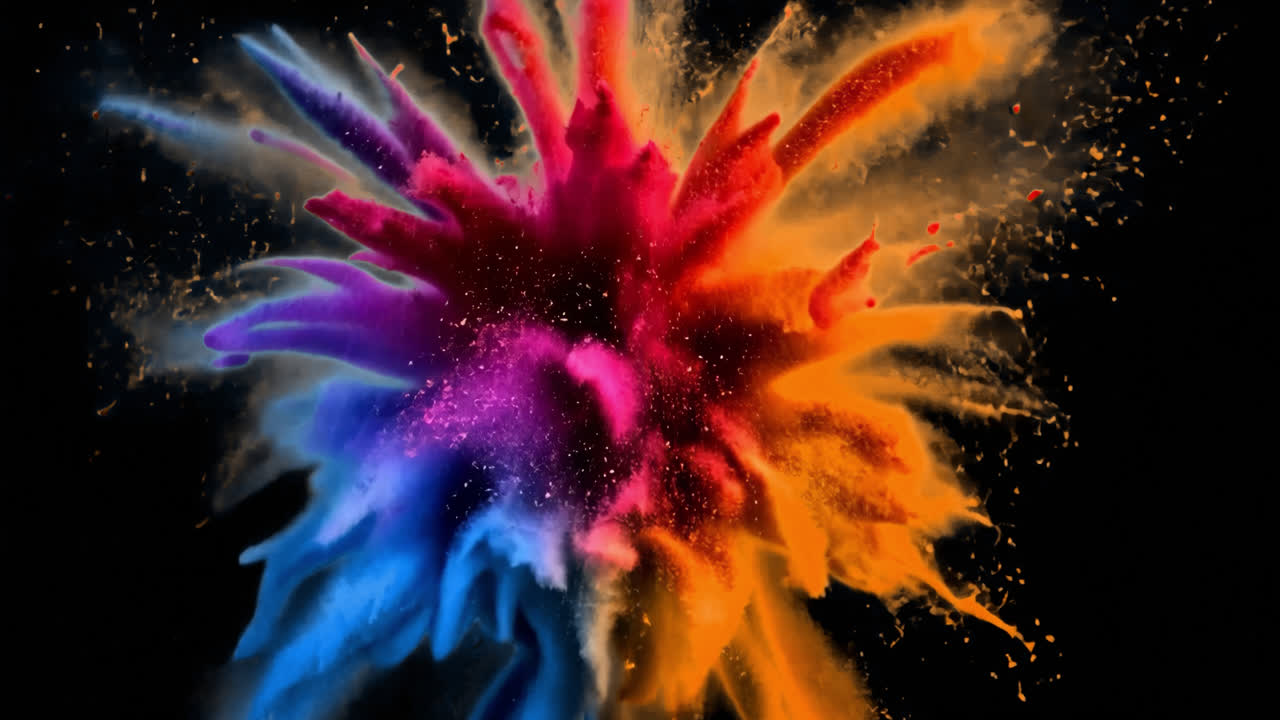 Colorful explosion animated overlay, transparent 4K video, alpha channel, ProRes 4444