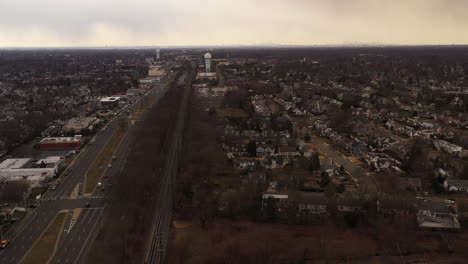 an aerial view of an empty railroad tracks