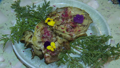 grilled artichoke with edible flowers
