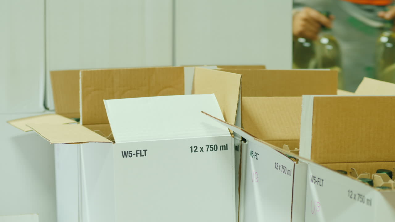 상자에 와인 병을 포장하는 남자