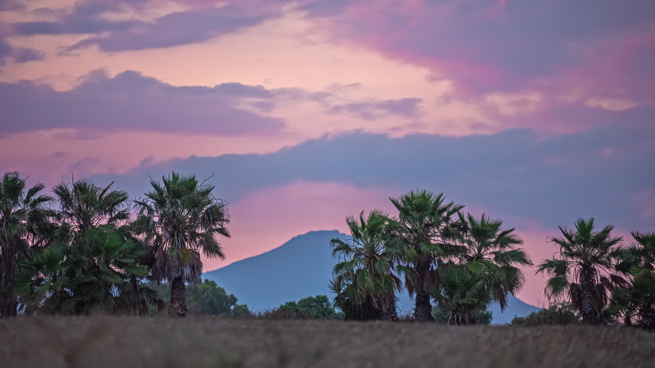 Cloudscape Over Mountains And Tropical Palm Trees. Timelapse