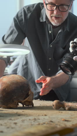 archaeological research and documentation of ancient skull and artifacts