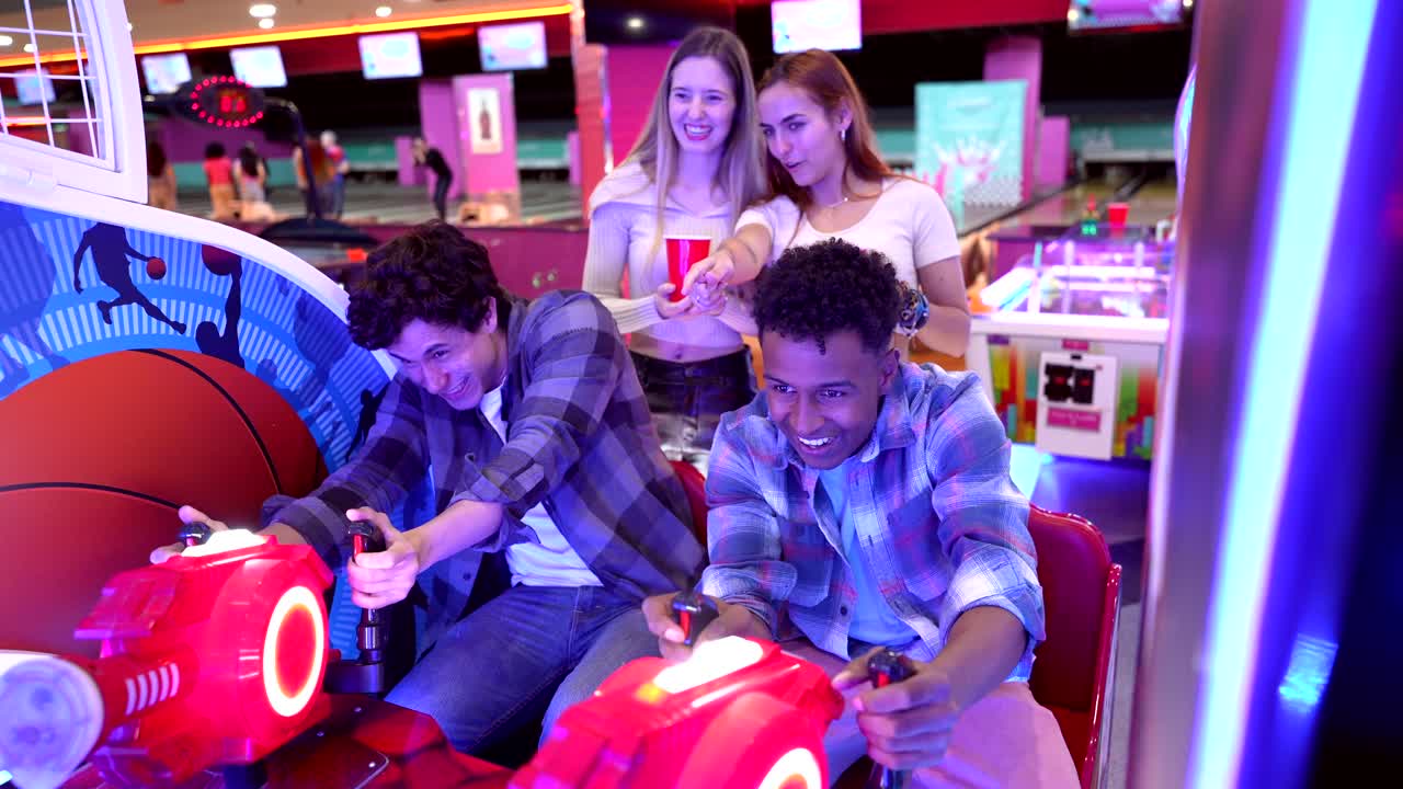 Friends enjoying a fun time at the arcade
