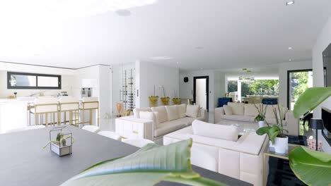 Immobilienvideo-Von-Modernen-Innenräumen-In-Einem-Luxuriösen,-Ganz-In-Weiß-Gehaltenen-Villenzimmer