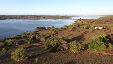 low altitude forward flight over inhampavala lake in chindeguele region of mozambique