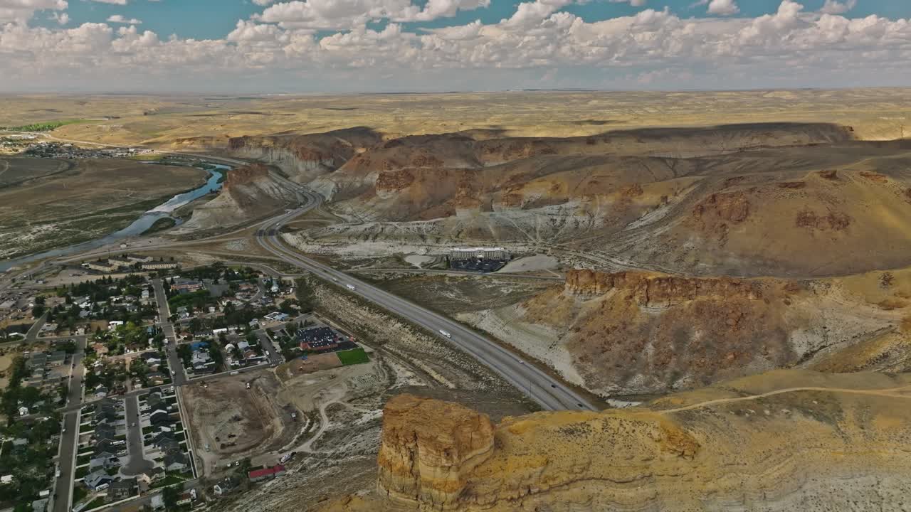 Aerial view of the landscape over rural area at Wyoming