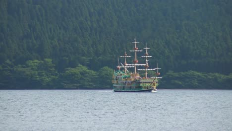 the view of traditional japanese ship in ashi lake