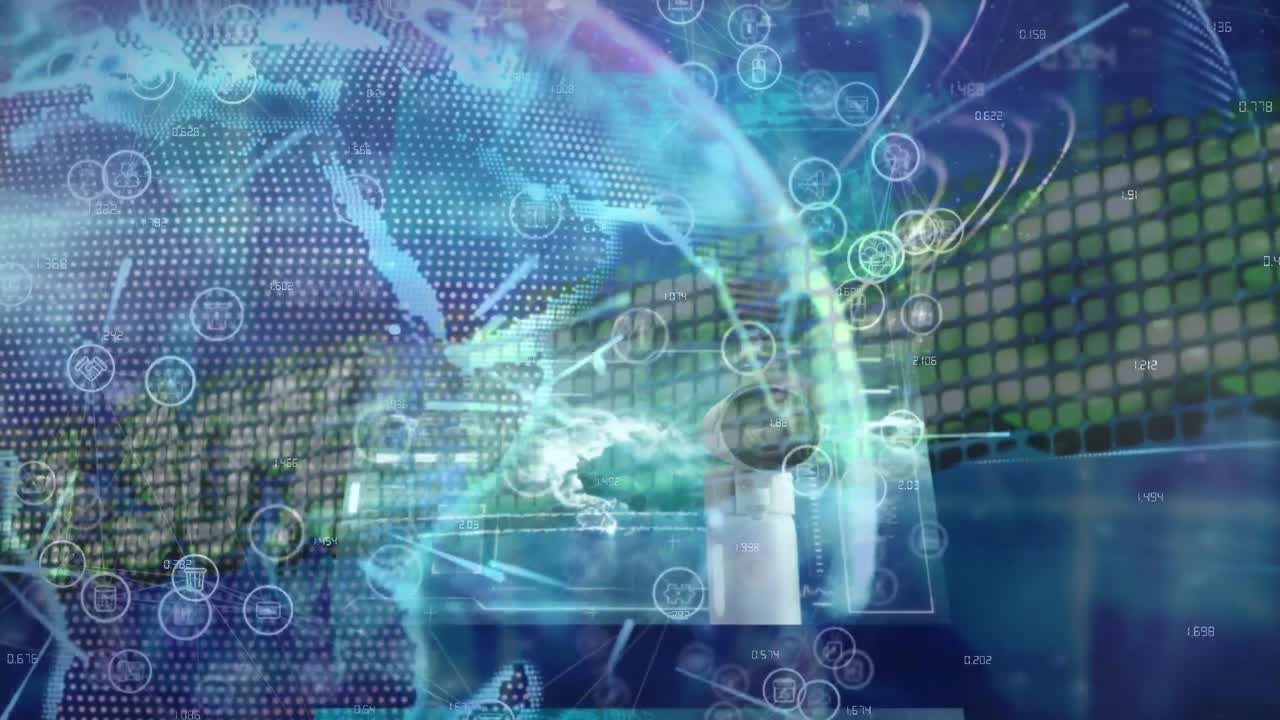 Animation of financial data processing over globe