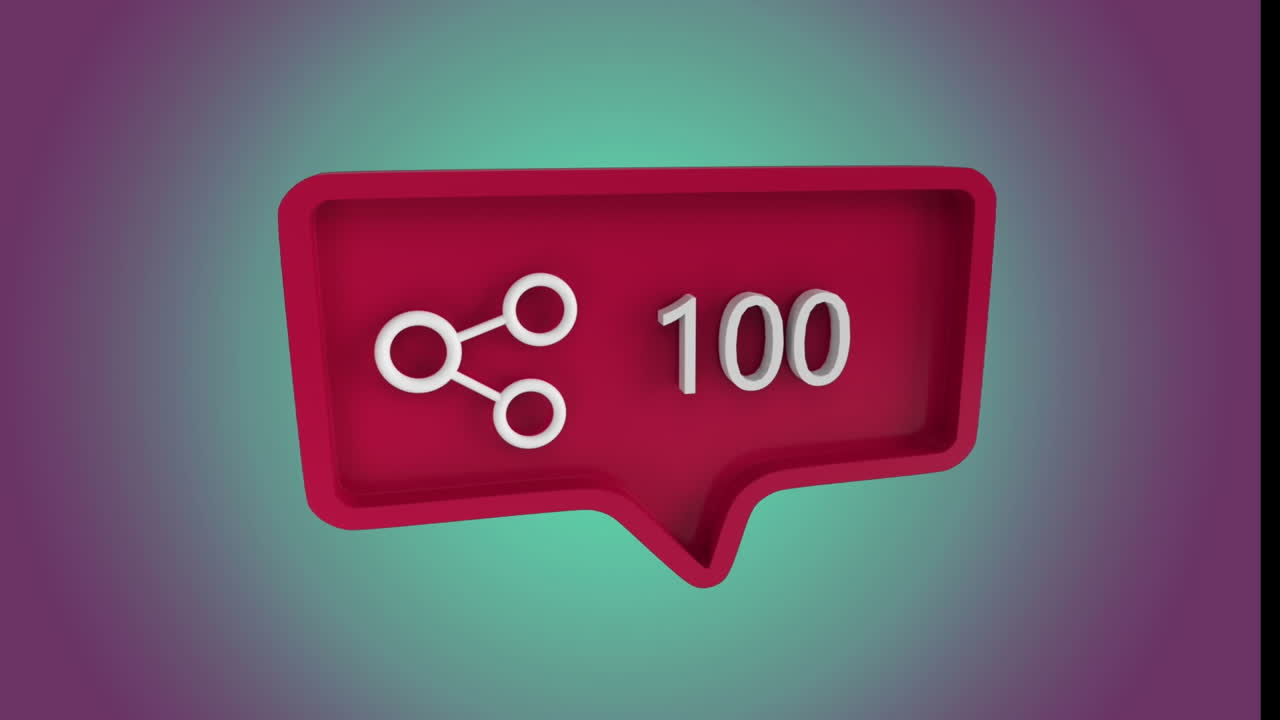 animación del icono de compartir y los números en la burbuja de habla roja