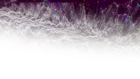 animación de conexiones coloridas que giran sobre ondas de partículas blancas que se mueven sobre un fondo negro