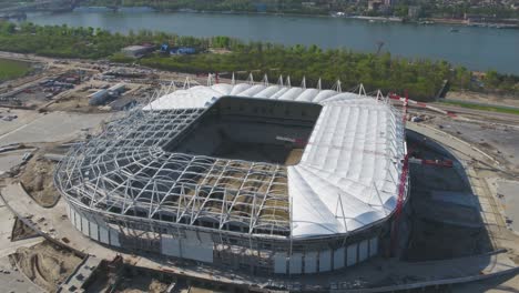 aerial view of a modern stadium under construction