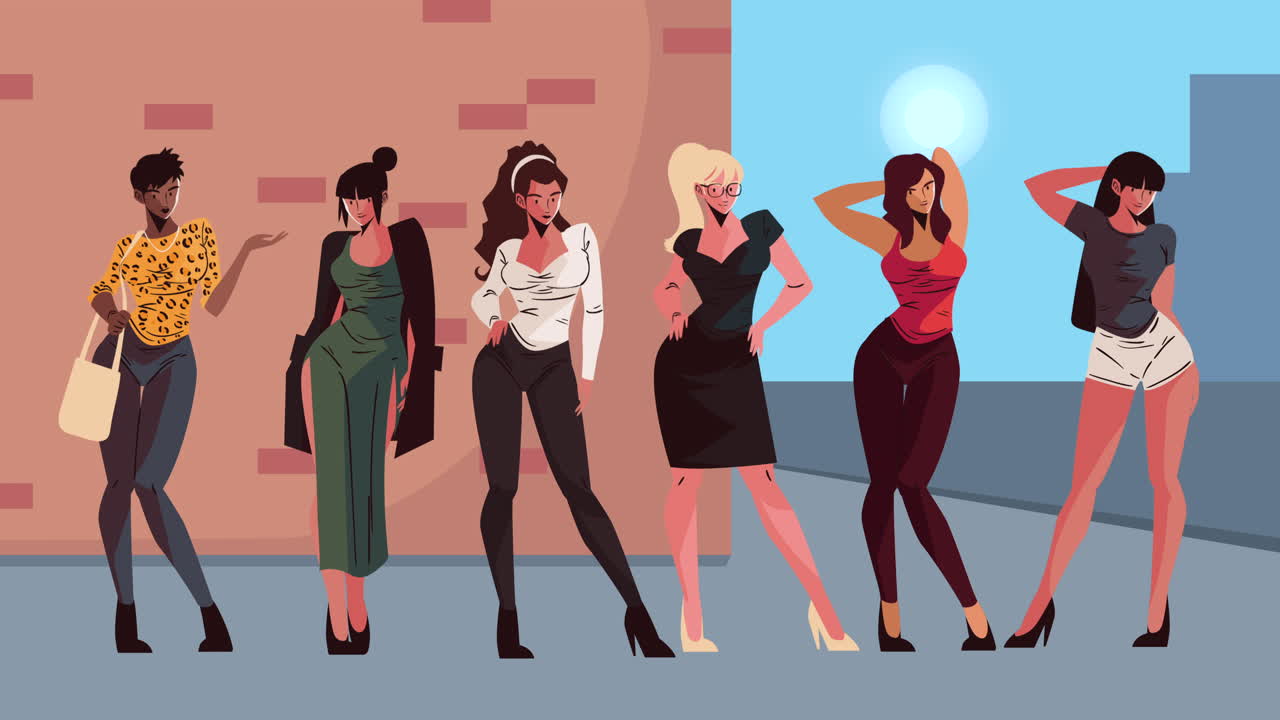 거리에서 모델로 활동하는 젊은 여성들