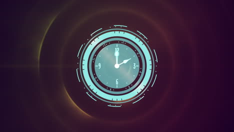 animación de reloj que se mueve rápido y procesamiento de datos sobre círculos