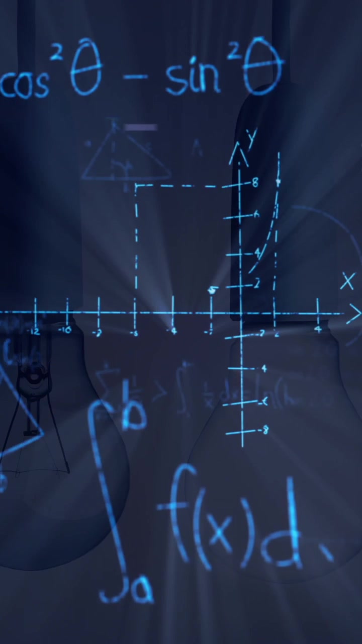 Animazione di lampadine con formule scientifiche ed elaborazione dati