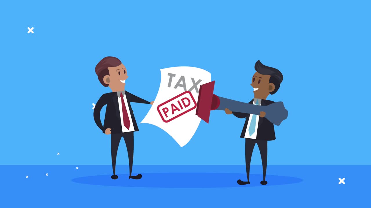 세금의 날 애니메이션: 서류와 함께 사업가